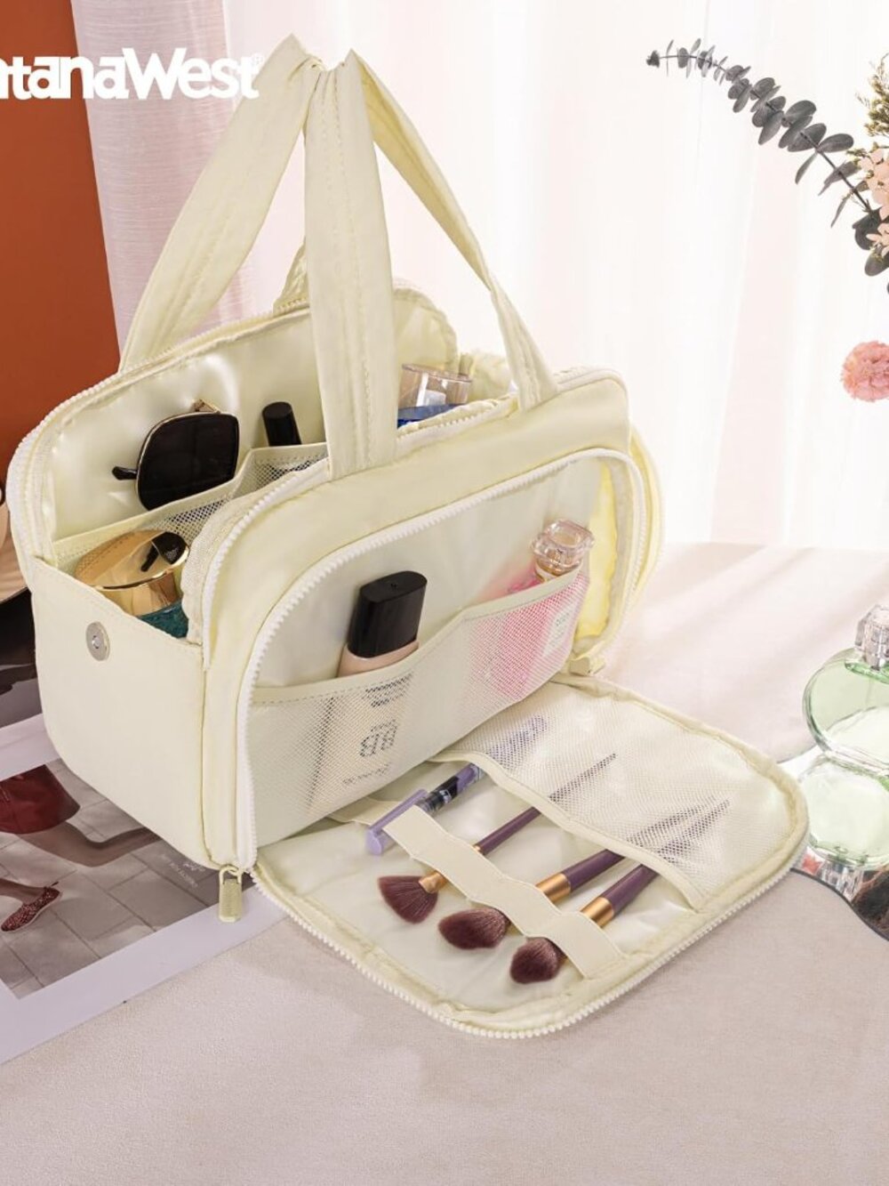 Travel Toiletry Bag for Women, Large Wide Open Puffy Makeup Bag Organizer with B - Picture 7 of 7